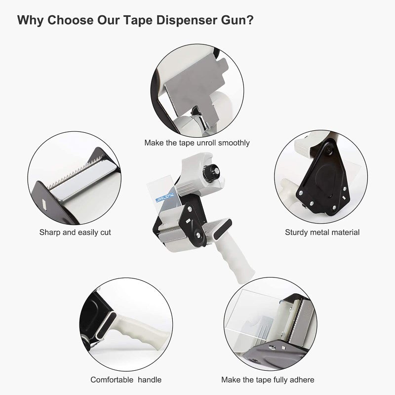 JARLINK Packing Tape Dispenser Gun (2 Pack) with 2 Rolls Tape, 2 inches Lightweight Industrial Side Loading Tape Dispenser for Shipping Packaging Moving Sealing (Grey & Black) - Image 2